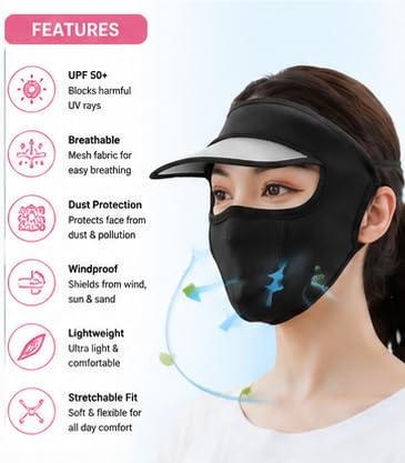 Unisex UV Protection Face Mask with Sun Visor Cap – Ice Silk Breathable Cooling Face Cover for Driving, Cycling, Hiking & Outdoor Summer Sun Protection for Men and Women