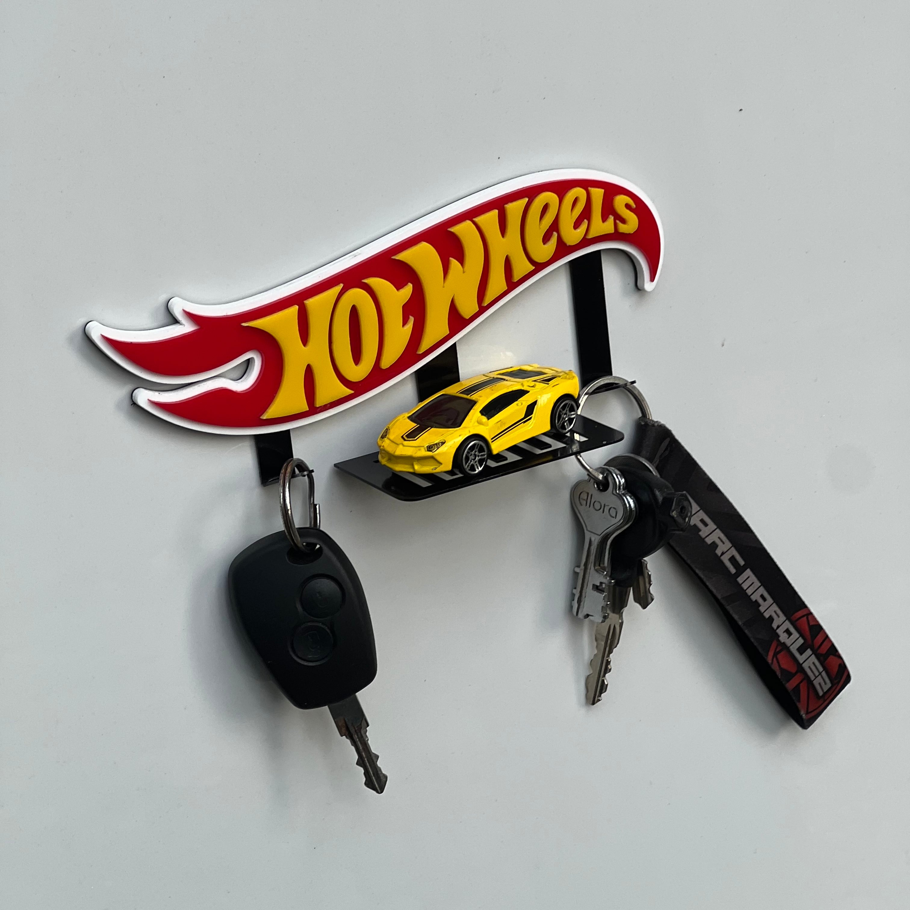 Hot Wheels Metal Key Holder with Car Stand – Premium Wall Mount Organizer