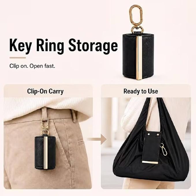 Pocket Carry Bag – Foldable Reusable Shopping Tote with Keychain Clip