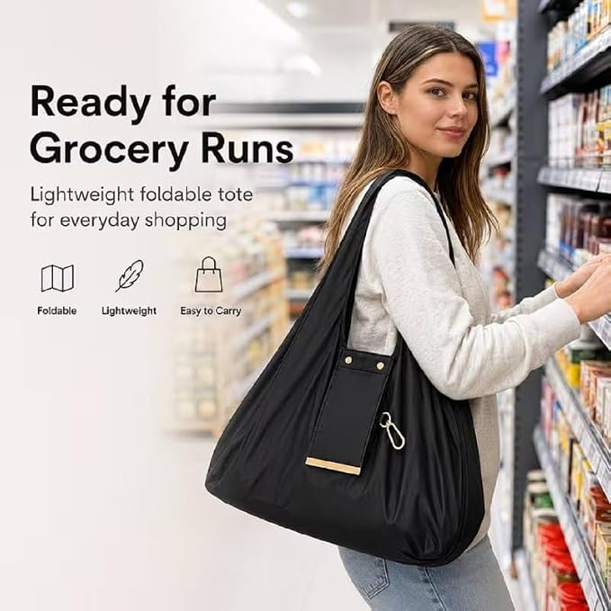 Pocket Carry Bag – Foldable Reusable Shopping Tote with Keychain Clip