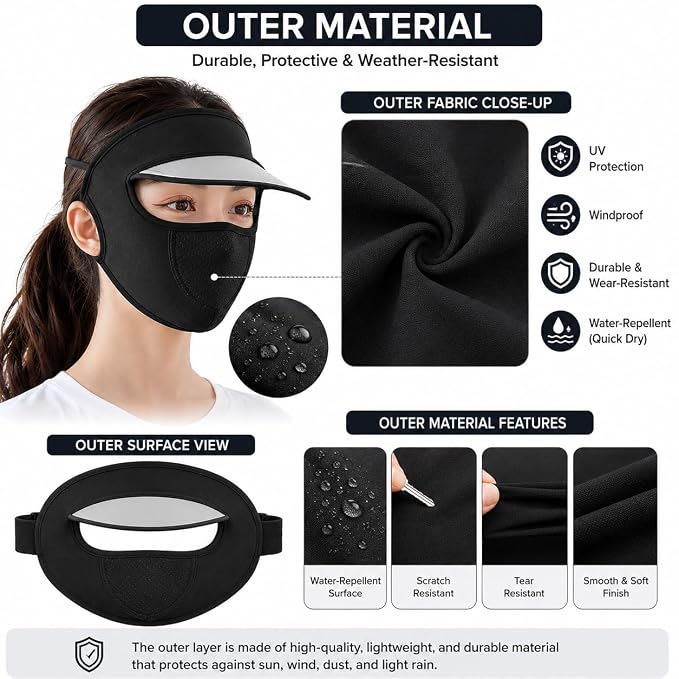 Unisex UV Protection Face Mask with Sun Visor Cap – Ice Silk Breathable Cooling Face Cover for Driving, Cycling, Hiking & Outdoor Summer Sun Protection for Men and Women