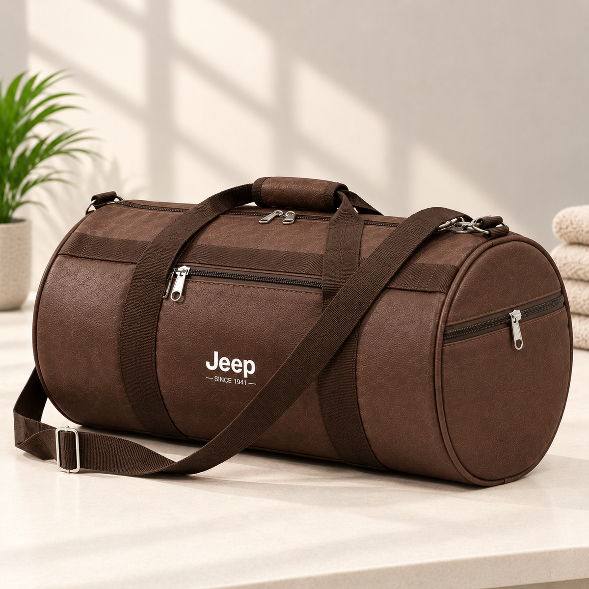 Jeip Brown Leatherette Duffel Bag for Gym & Travel – 12 Litre