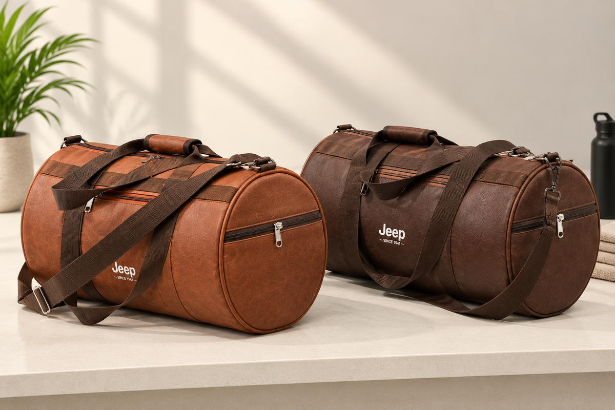 Jeip Brown Leatherette Duffel Bag for Gym & Travel – 12 Litre
