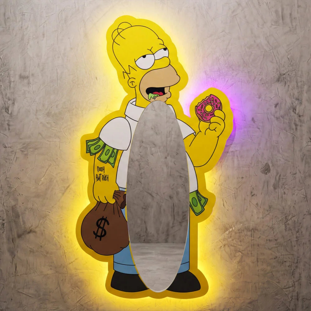 Exclusice Neon Mirror - Homer Simpson - Smart RGB Neon LED Strip Lights with App & Remote - USB Powered