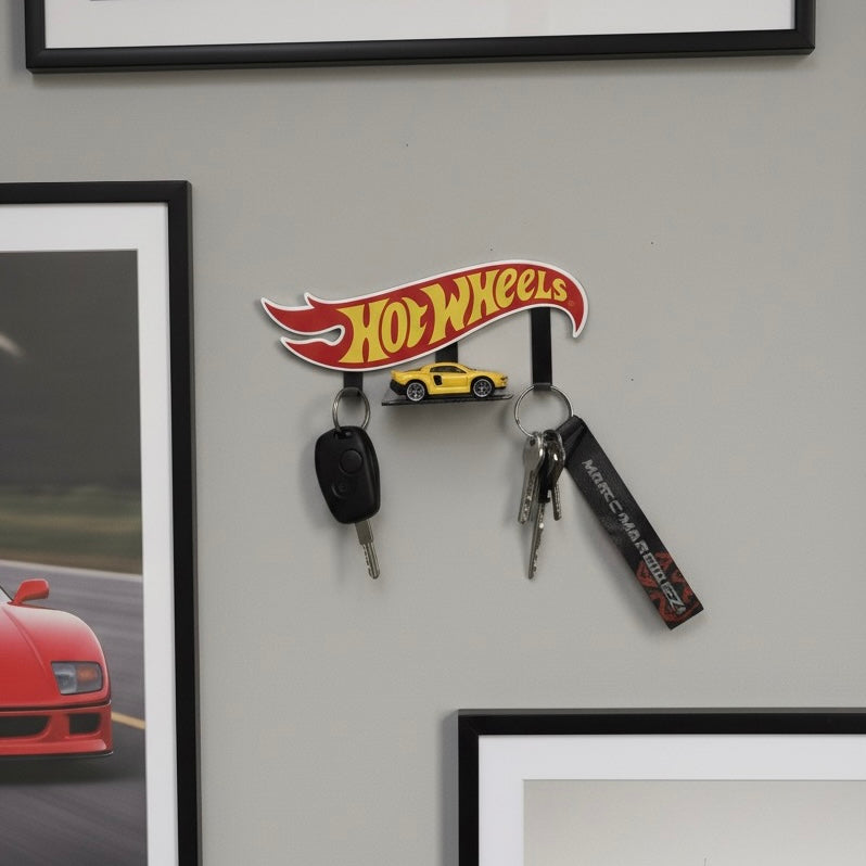 Hot Wheels Metal Key Holder with Car Stand – Premium Wall Mount Organizer