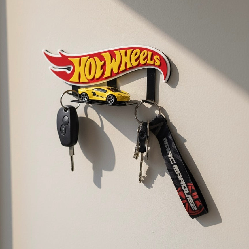 Hot Wheels Metal Key Holder with Car Stand – Premium Wall Mount Organizer