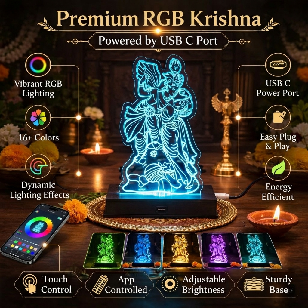 Divine Aura: App-Controlled Premium RGB Lord Krishna LED Lamp