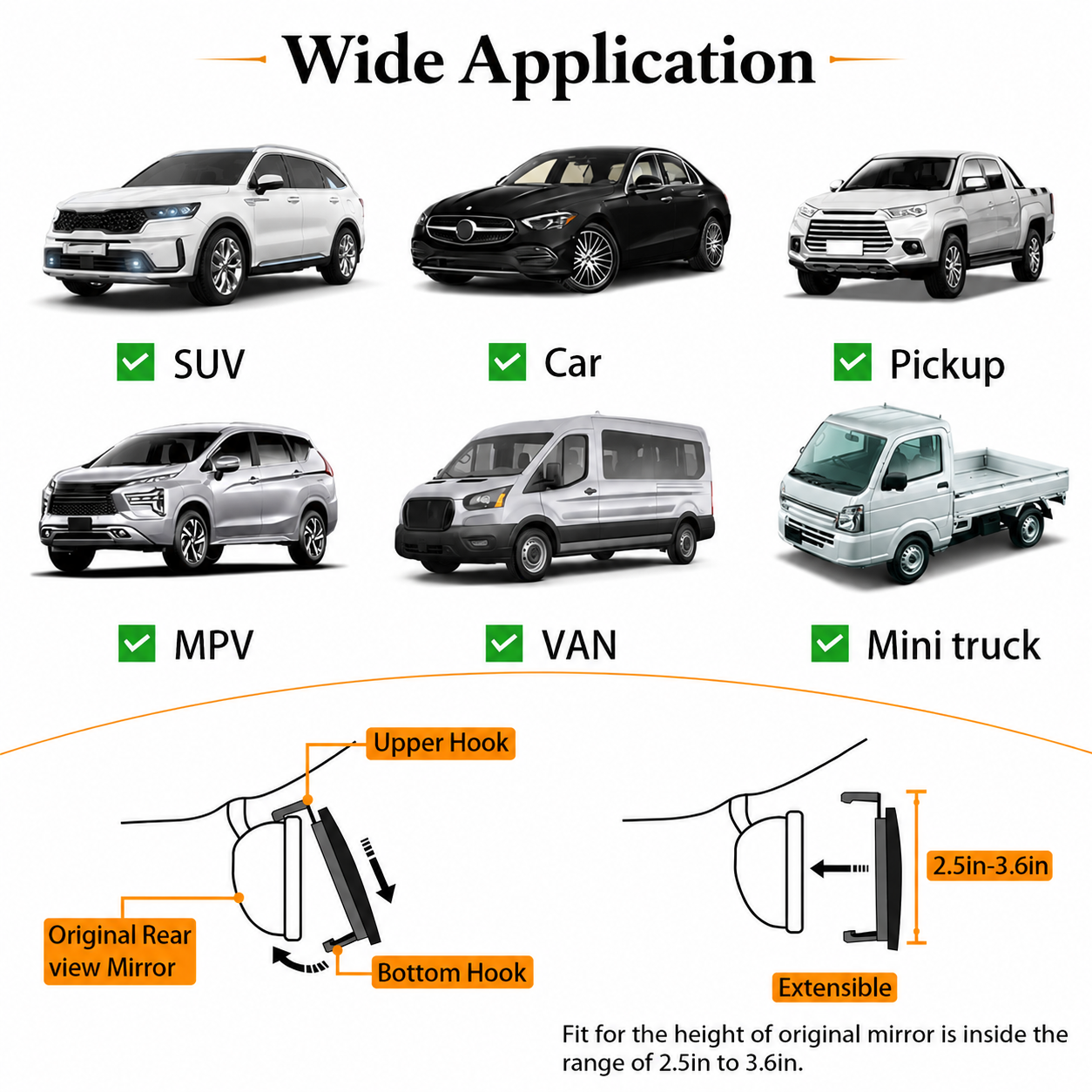 Car Clip On Rear View Wide Angle Mirror