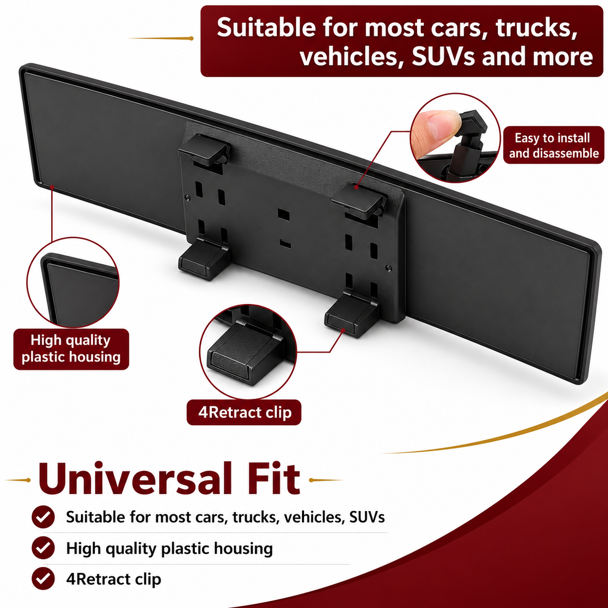 Car Clip On Rear View Wide Angle Mirror