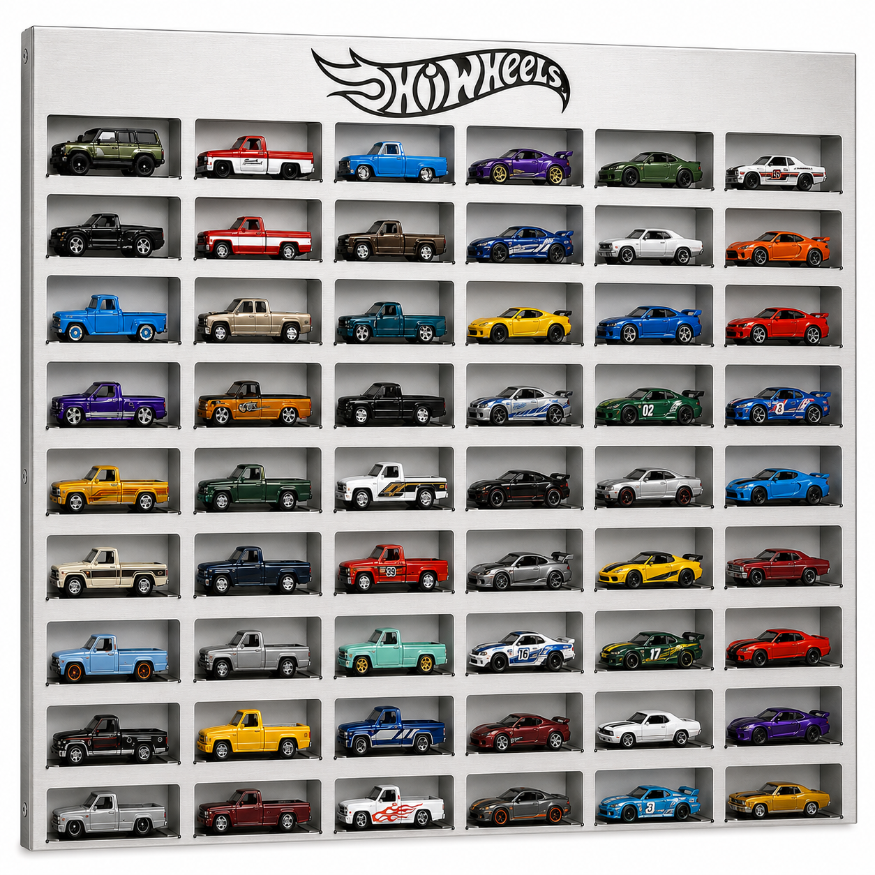 Premium Stainless Steel Die-Cast Car Display Shelf | Wall-Mounted Hot Wheels Display Case | 12, 24 & 36 Slot Storage