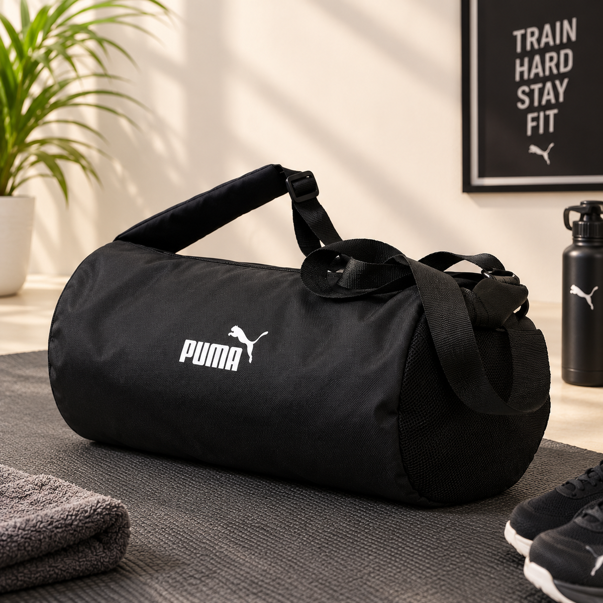 Duffel Bag for Gym & Travel – Compact Sports Bag, Black & Charcoal Grey