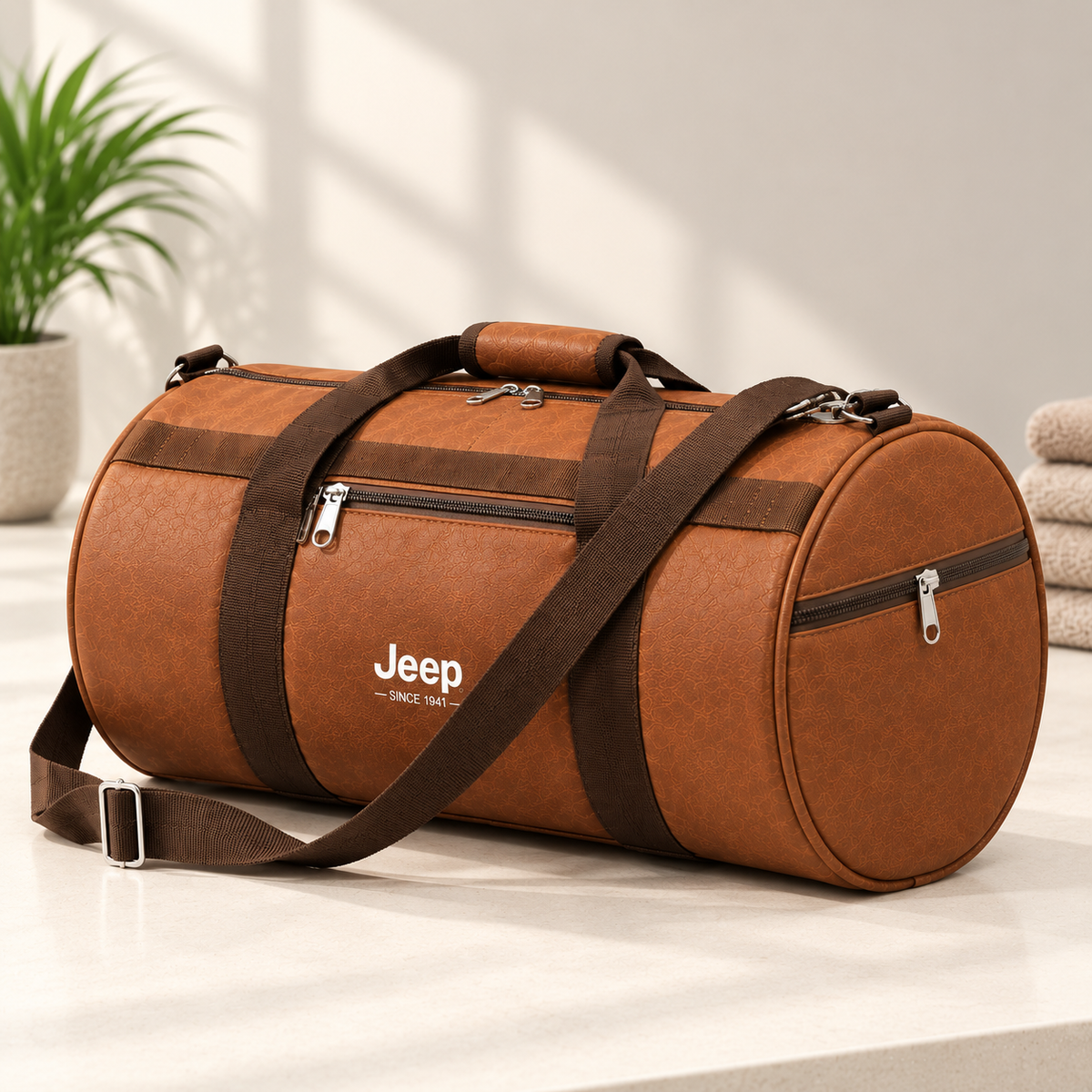 Jeip Brown Leatherette Duffel Bag for Gym & Travel – 12 Litre