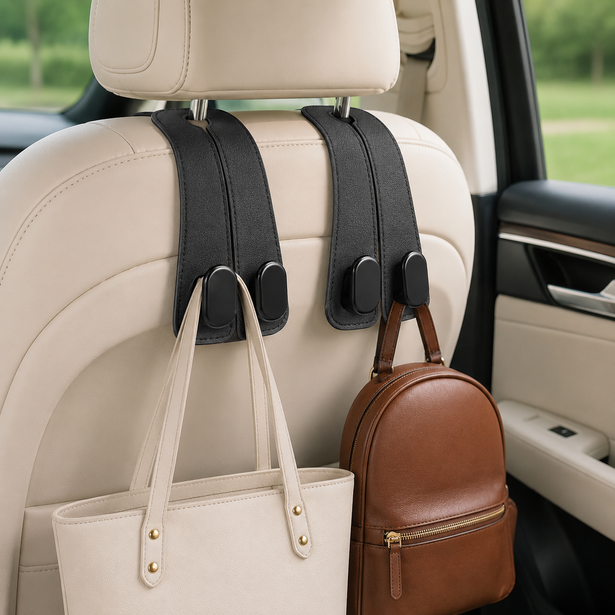 Car Seat Headrest Hooks - Double Hooks for Handbags, Grocery Bags, Bottles, Phones